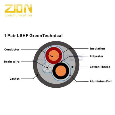 1 Pair LSZH Green Jacket 0.8mm Bare Copper KNX Control Cable for Lighting and Security Systems